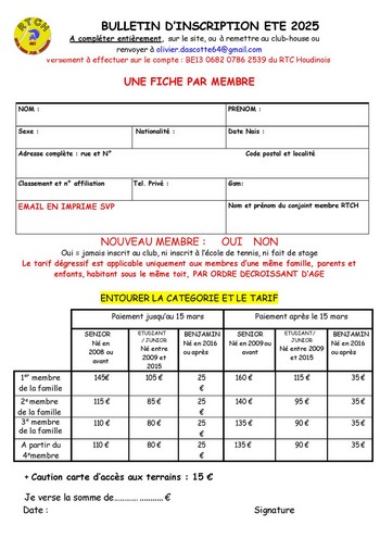 Inscriptions Anciens Membres 2025