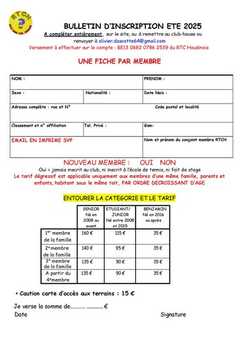 Inscriptions Nouveaux Membres 2023